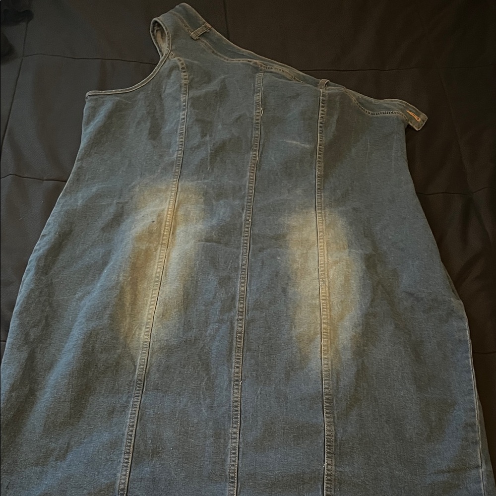 One-Shoulder Denim Dress in Washed Blue